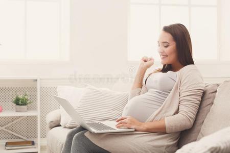 怀孕的商业女人遥远的工作的在家