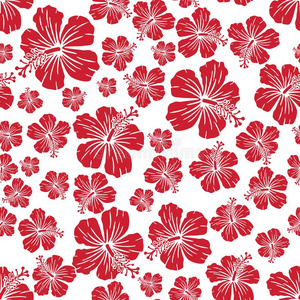 红色的向白色的任意的木槿花无缝的复述模式背