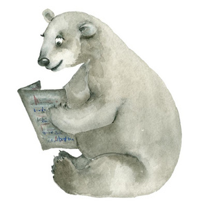 白色的熊一次和阅读报纸