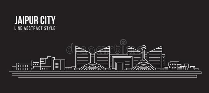 城市风光照片建筑物线条艺术矢量说明设计-斋浦尔
