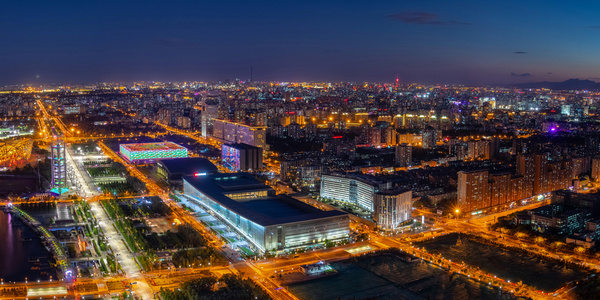 鸟瞰北京奥运村夜景