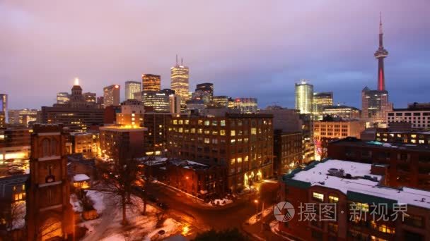 游戏中时光倒流视图的多伦多城市天际线如夜落视频