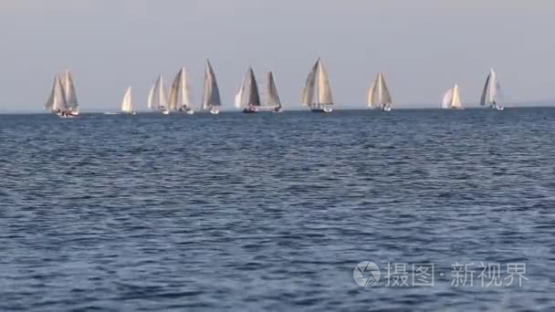 舰队的小帆船在海上航行视频