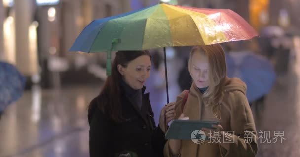 女人在雨天街上聊天视频