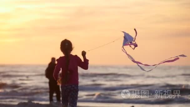 Girl Silhouette is Running Away With Kite People Families Are Wa