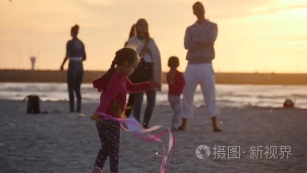 Girl Silhouette Turns Runs Flies The Small Kite Girl Is Swaying 