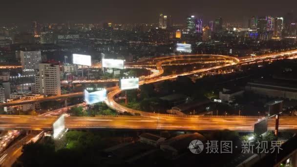 延时的顶视图高速公路在曼谷的夜晚