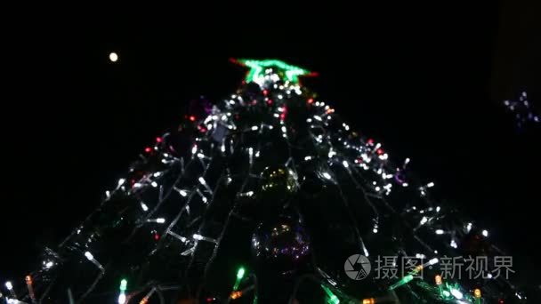景和圣诞彩灯的圣诞树视频