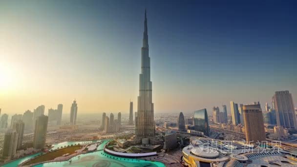 日落的城市屋顶顶级酒店世界最高建筑全景 4 k 时间推移阿拉伯联合酋长国