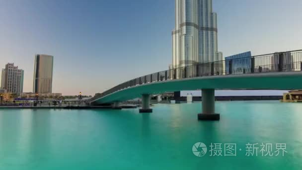 迪拜夕阳世界最高建筑到顶级全景 4 k 时间推移阿拉伯联合酋长国