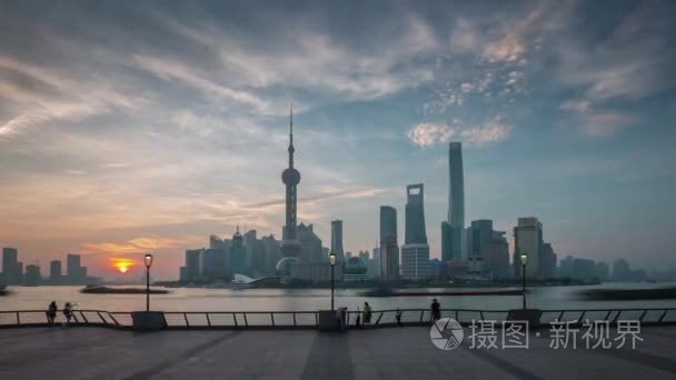 日落上海市河湾市中心视图全景 4 k 时间推移中国