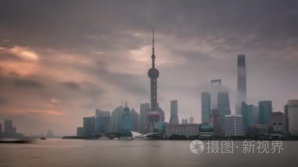 上海日落市中心湾全景 4 k 时间推移中国