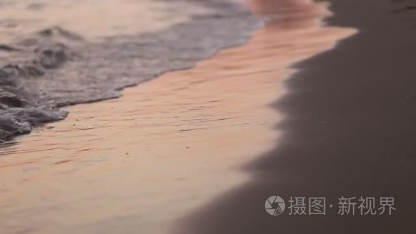 日落海滩海浪视频