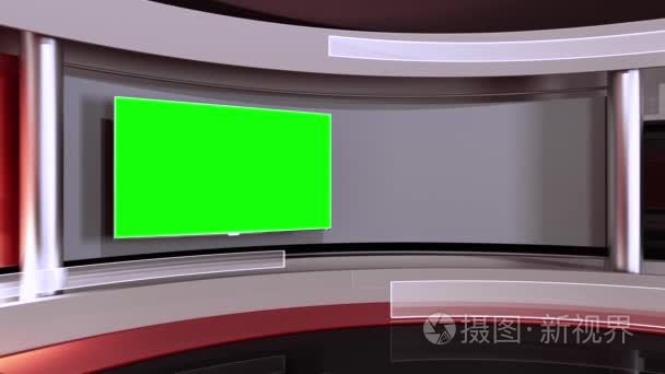 新闻演播室。任何绿色屏幕或色度关键视频生产的完美的背景。回路