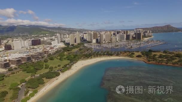 空中威基基湾夏威夷魔幻之岛视频