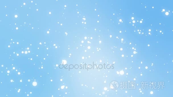 发光的白色雪花飘落光蓝色背景视频