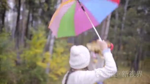 快乐的青少年造雨叶状伞视频