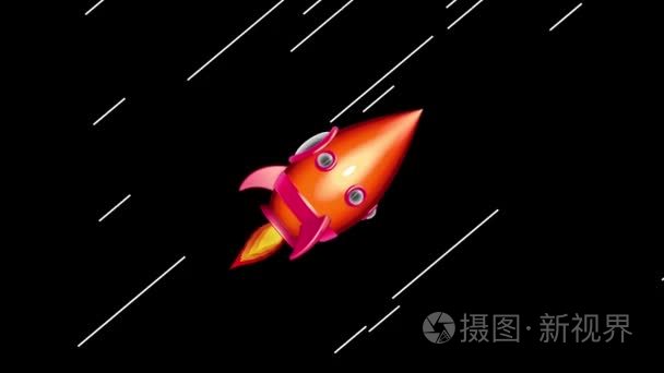 在空间中移动的卡通太空火箭视频