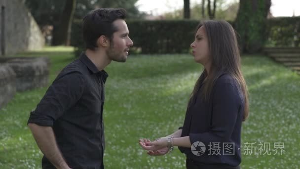 生气的夫妇争论在公园里视频