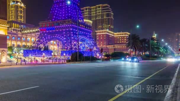 在澳门的巴黎风格著名酒店塔视频