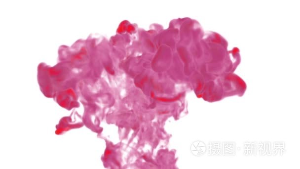 红色墨水在水创建抽象云的反应。可以用作过渡 艺术背景或叠加的 3d 特效。 运动图形元素油墨或烟雾。12 版