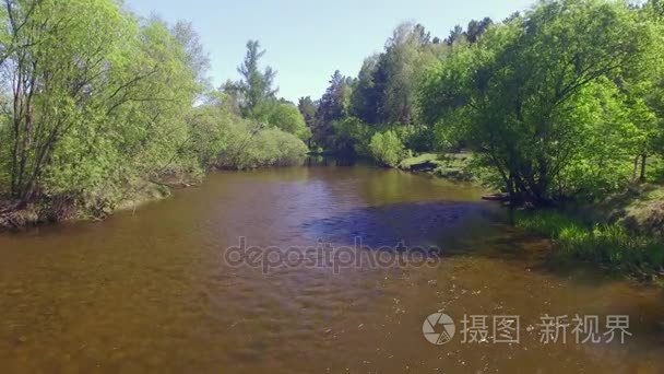 4 k.Prores 编解码器。从空中航拍视频。夏季森林与小山河