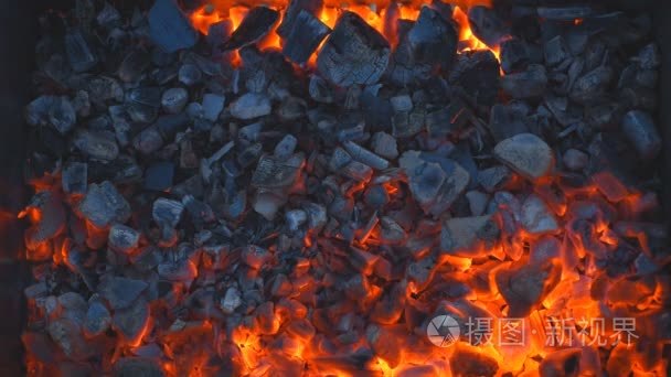 煤炭燃烧的火盆烧烤视频