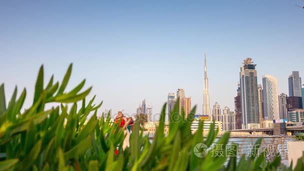 迪拜市水运河全景视频