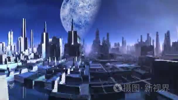 城市的外国人和一个巨大的月亮视频