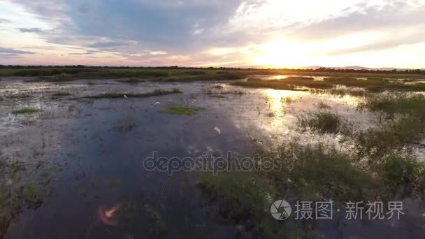 跟随鸟湖自然美丽的七彩粉色和橙色落日的天空倒影。符拉迪沃斯托克 海参崴 俄罗斯滨海边疆区