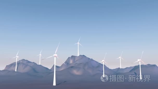 风力涡轮机在一个山风景视频