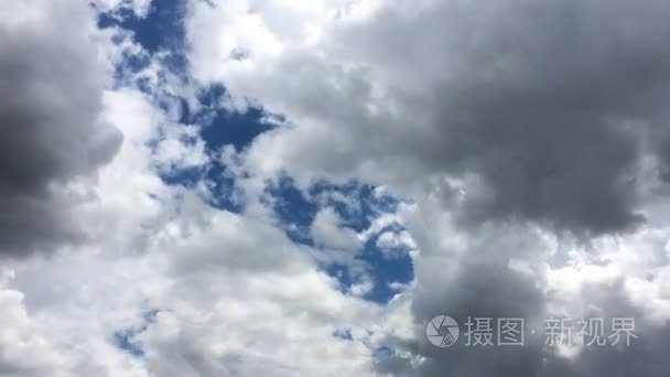 白云在蔚蓝的天空消失在烈日下。时移运动云朵蓝色天空背景。蓝蓝的天空。云。蓝天与白云