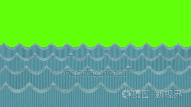 文艺风纸板海浪绿色屏幕背景上视频