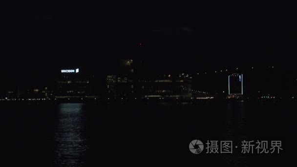 瑞典港口夜晚天际线视频