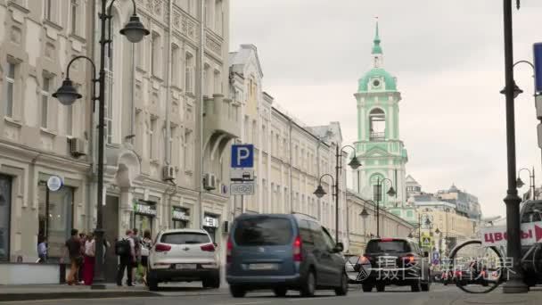 莫斯科街头和钟楼视频