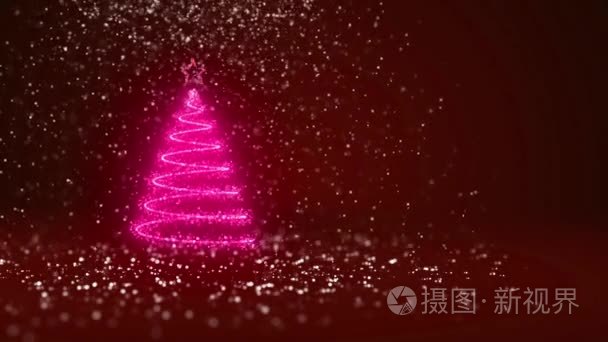 从圣诞树焕发光泽粒子在左边在广角拍摄。圣诞节或新年背景与副本空间的冬季主题。红雪自由度的 3d 圣诞树 V1