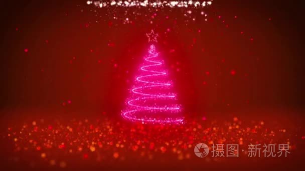广角拍摄的冬季主题为圣诞节或新年背景与副本空间。采油树中间架中的粒子。红色的闪光粒子自由度的 3d 圣诞树 V1