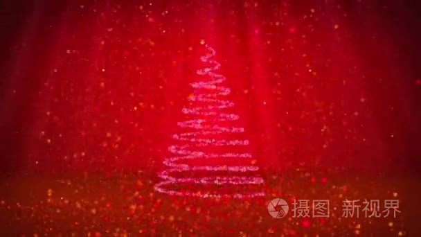 圣诞节或新年背景与副本空间的冬季主题。颗粒物中梃圣诞树的特写镜头。红色与闪光粒子自由度光线的 3d 圣诞树 V6