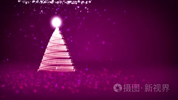 紫色的圣诞树从发光的微粒在左边。冬季主题为圣诞背景与复制空间。3d 圣诞圣诞树 V9 与闪光粒子自由度轻光旋转空间