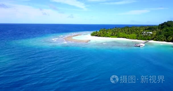 白沙海滩热带岛屿与无人机空中飞鸟鸟瞰的水蓝色海水和晴朗的天空