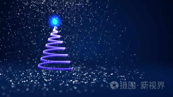 蓝色的圣诞树从发光的微粒在左边在广角射击。冬季主题为圣诞节或新年背景与复制空间。3d 圣诞圣诞树 V7 与雪自由度