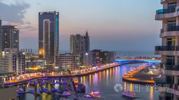 迪拜滨海塔的鸟瞰图在迪拜的一天到晚上 timelapse