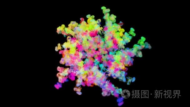 黑色背景下的粉末爆炸。3d. 将粒子动画作为彩色背景或叠加效果。彩虹色粉为明亮的展示如节日. 20