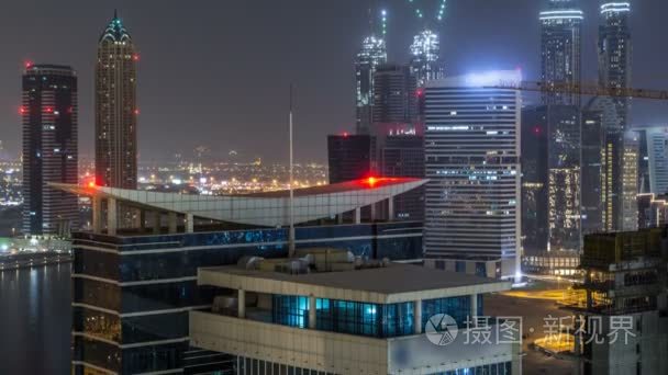 迪拜商务湾塔夜 timelapse 空中