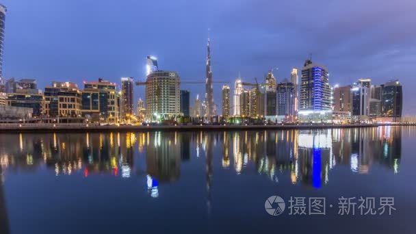 迪拜商业海湾大厦天到夜 timelapse