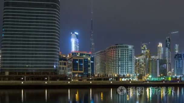 迪拜商务湾塔夜 timelapse hyperlapse