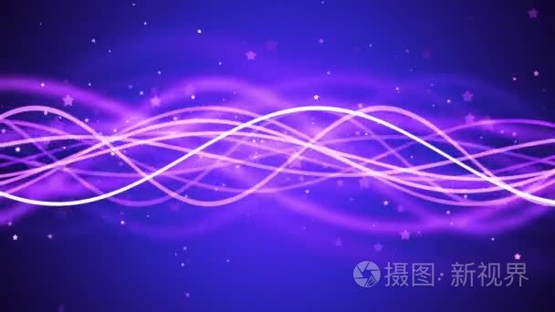 紫色闪闪发光的星星和动态波浪视频