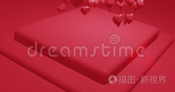 红色的魅力落下多边形的心。情人节。事件背景。3D渲染循环动画4k