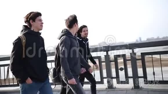 年轻的朋友在海滨散步聊天视频