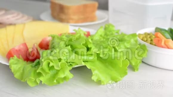 女人用新鲜食材做三明治视频